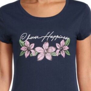 Choose happiness graphic navy blue short sleeveT-shirt with hibiscus flower NWOT